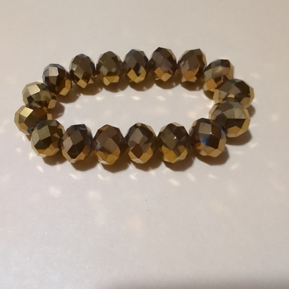 Dark Bronze Crystal Facet Cut Beaded Stretch Bracelet Unisex - Picture 2 of 3